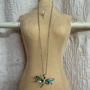Silver and abalone shell Dragonfly Necklace